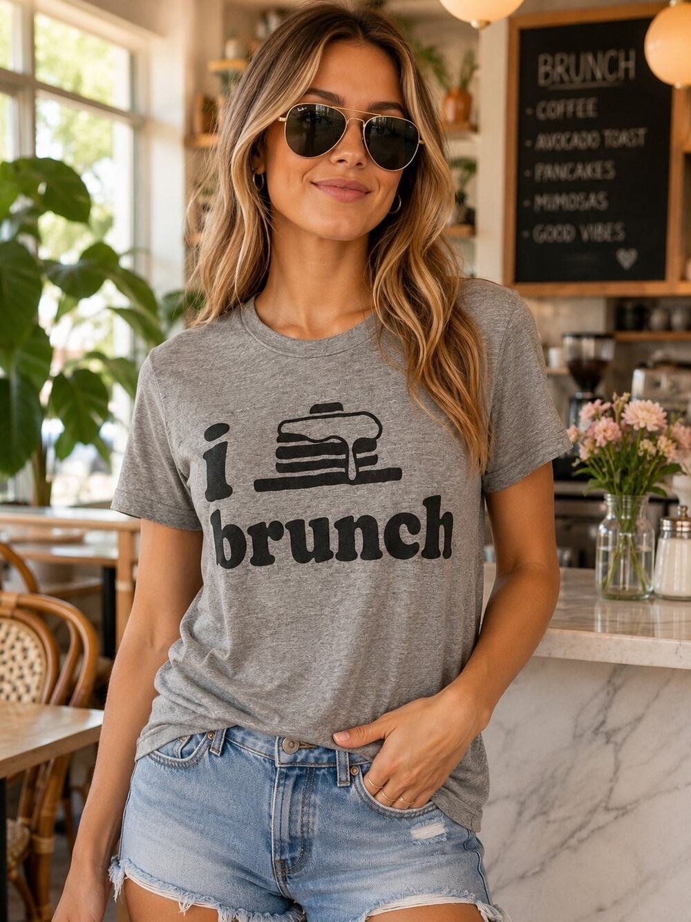 Chaser I Brunch Graphic Tee XS Gray Short Sleeve Tri Blend T Shirt NWT